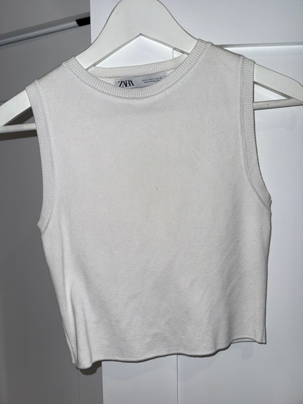 ZARA Cream Ribbed Knit Sleeveless Tank Top